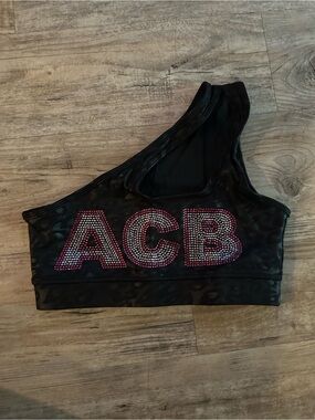 Angel Competition Bikinis Black cheetah print One-Shoulder sports bra